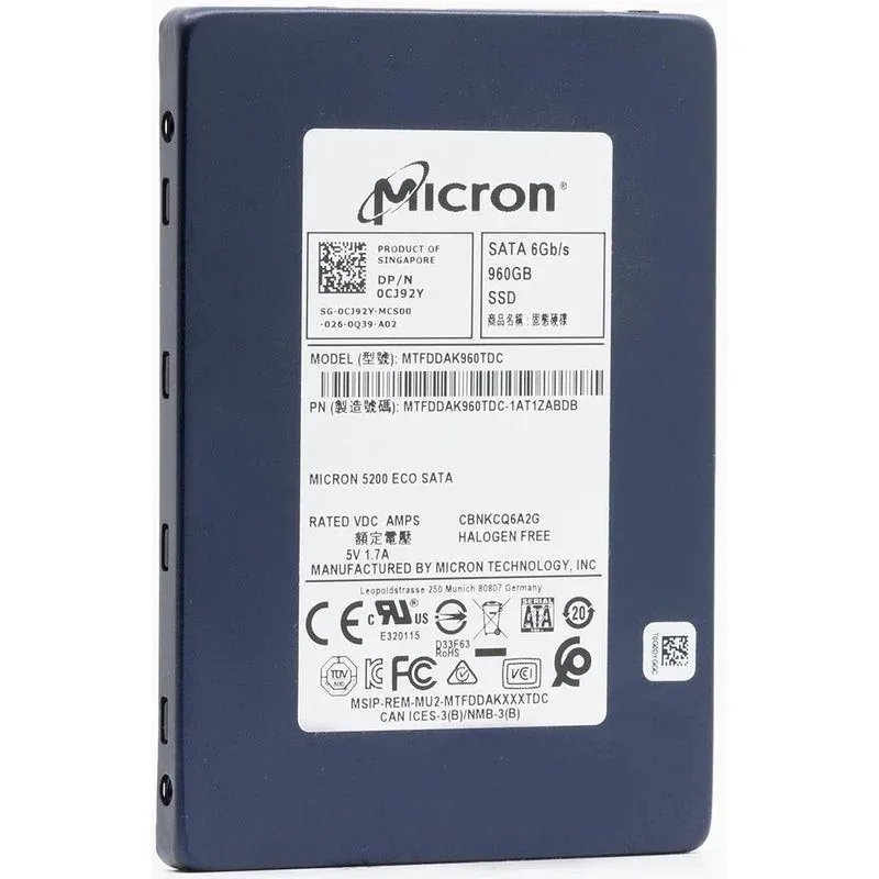 Micron MTFDDAK960TDN-1AT1ZABDA 5200 480GB 6Gb/s SATA Mixed Use Solid State Drive (OEM)