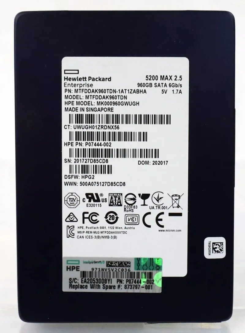 Micron MTFDDAK960TDN-1AT1ZABHA 960GB SATA 6Gb/s Mixed Use 2.5-Inch Ssd Brand New Hpe Oem. In Stock