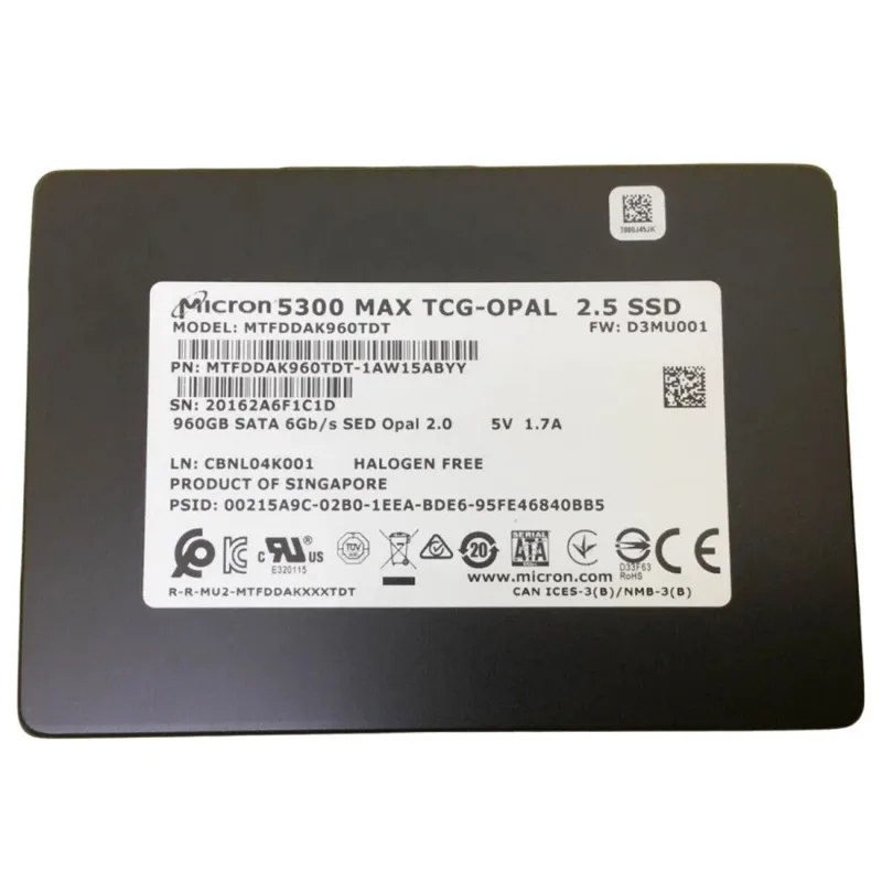 Micron MTFDDAK960TDT-1AW15ABYY 5300 Max Series 960GB Triple-Level Cell SATA 6Gb/s 3D NAND (SED TCG OPAL Encryption) 2.5-Inch Solid State Drive. In Stock
