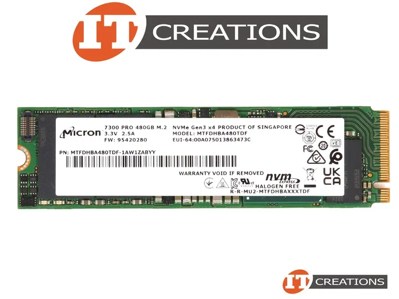 Micron MTFDHBA480TDF-1AW4ZABYY 7300 PRO Series 480GB Triple-Level Cell PCI Express 3.0 x4 3D NAND M.2 2280 Solid State Drive. In Stock