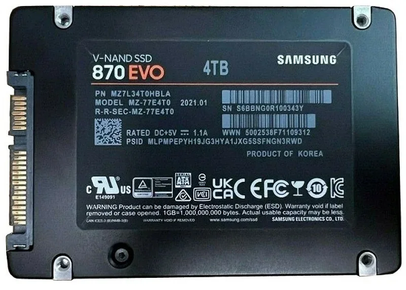 Samsung MZ-77E4T0 870 EVO Series 4TB Triple-Level Cell SATA 6Gb/s V NAND 2.5-Inch Solid State Drive