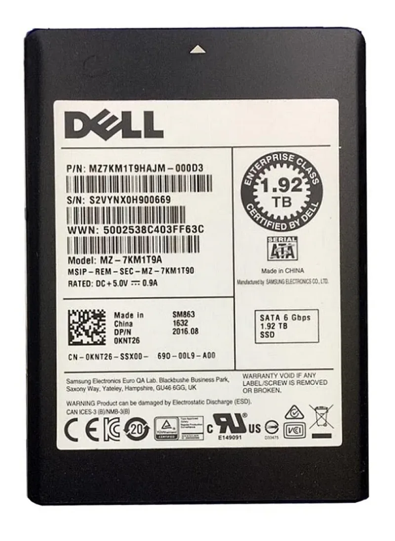 Samsung MZ-7KM1T9A SM863 Series 1.92TB Multi-Level Cell SATA 6Gb/s 2.5-Inch Solid State Drive Dell Oem. In Stock