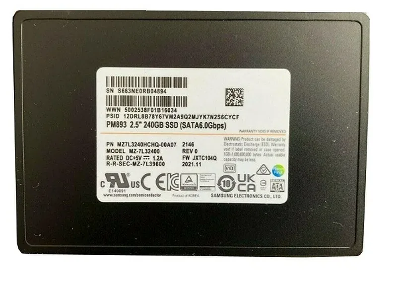 Samsung MZ-7L32400 PM893 Series 240GB Multi-Level Cell SATA 6Gb/s V-NAND 2.5-Inch Enterprise Solid State Drive