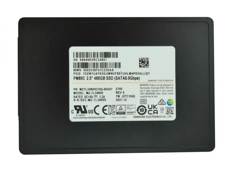 Samsung MZ-7L34800 PM893 Series 480GB Triple-Level Cell SATA 6Gb/s 2.5-Inch Enterprise Solid State Drive