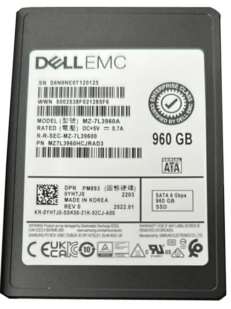 Samsung MZ-7L3960A PM893 Series 960GB Triple-Level Cell SATA 6Gb/s V-NAND 2.5-Inch Solid State Drive Dell Oem