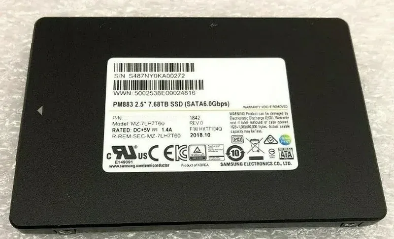 Samsung MZ-7LH7T60 PM883 7.68TB SATA 6Gb/s 2.5-Inch Enterprise Solid State Drive