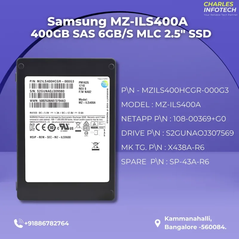 Samsung MZ-ILS400A 400GB 6G Sas Solid State Drive NetApp Oem