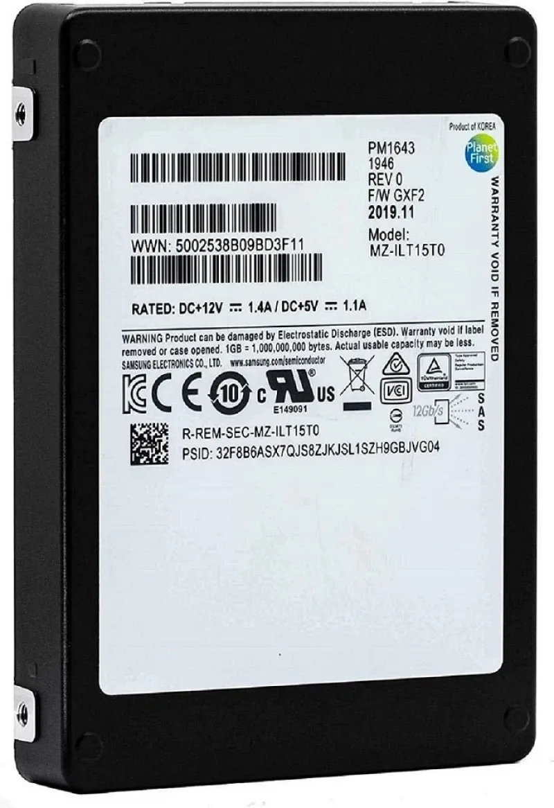 Samsung MZ-ILT15T0 Pm1643 Series 15.36TB SAS 12Gb/s 2.5-Inch Solid State Drive