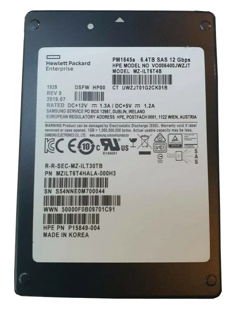 Samsung MZ-ILT6T4B PM1645A 6.4TB 12Gb/s SAS Mixed Use Hot-Swappable SFF 2.5-Inch Solid State Drive (OEM)
