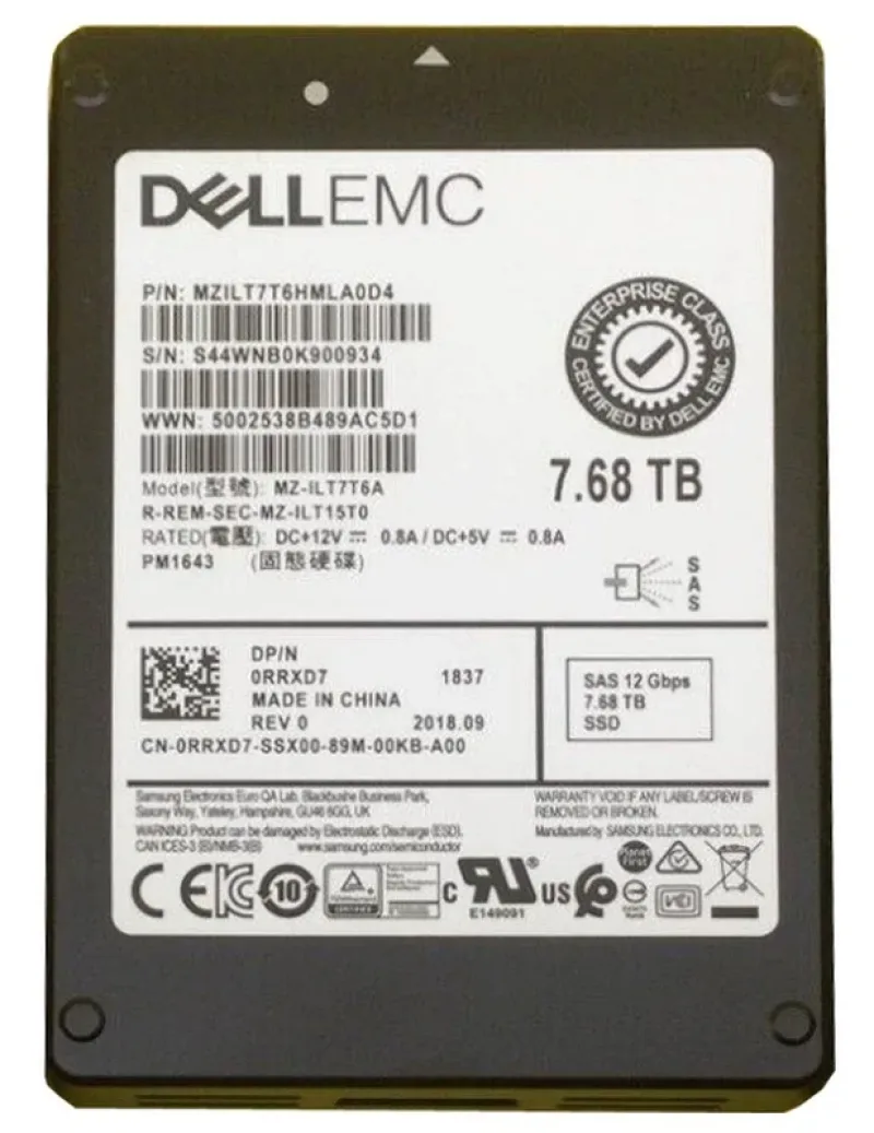 Samsung MZ-ILT7T6A PM1645A 7.68TB Triple-Level Cell 12Gb/s SAS Read Intensive 512e SFF 2.5-Inch Solid State Drive (OEM)