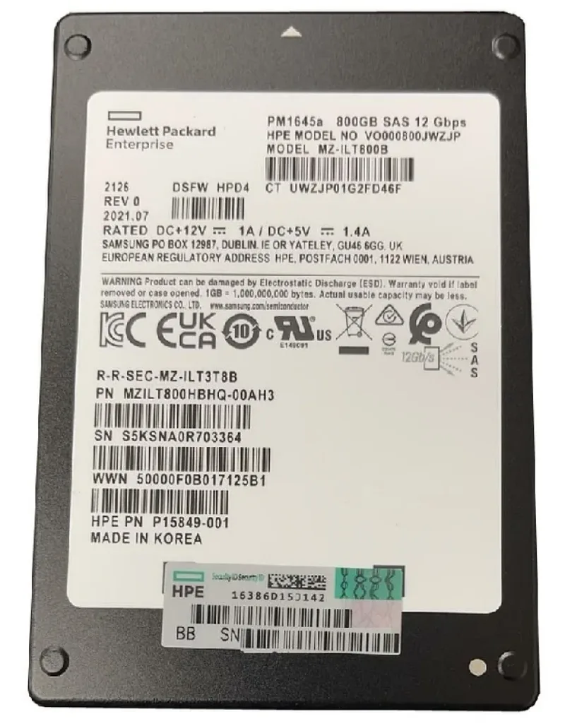 Samsung MZ-ILT800B PM1645A 800GB Triple-Level Cell 12Gb/s SAS Mixed Use Hot-Swappable SFF 2.5-Inch Enterprise Solid State Drive (OEM)