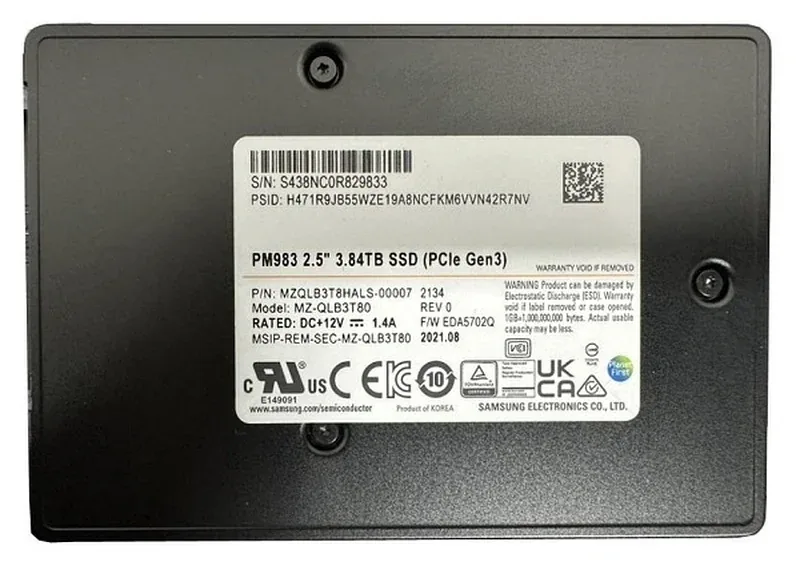 Samsung MZ-QLB3T80 PM983 3.84TB Triple-Level Cell PCI Express NVMe 3.0 x4 U.2 2.5-Inch Solid State Drive