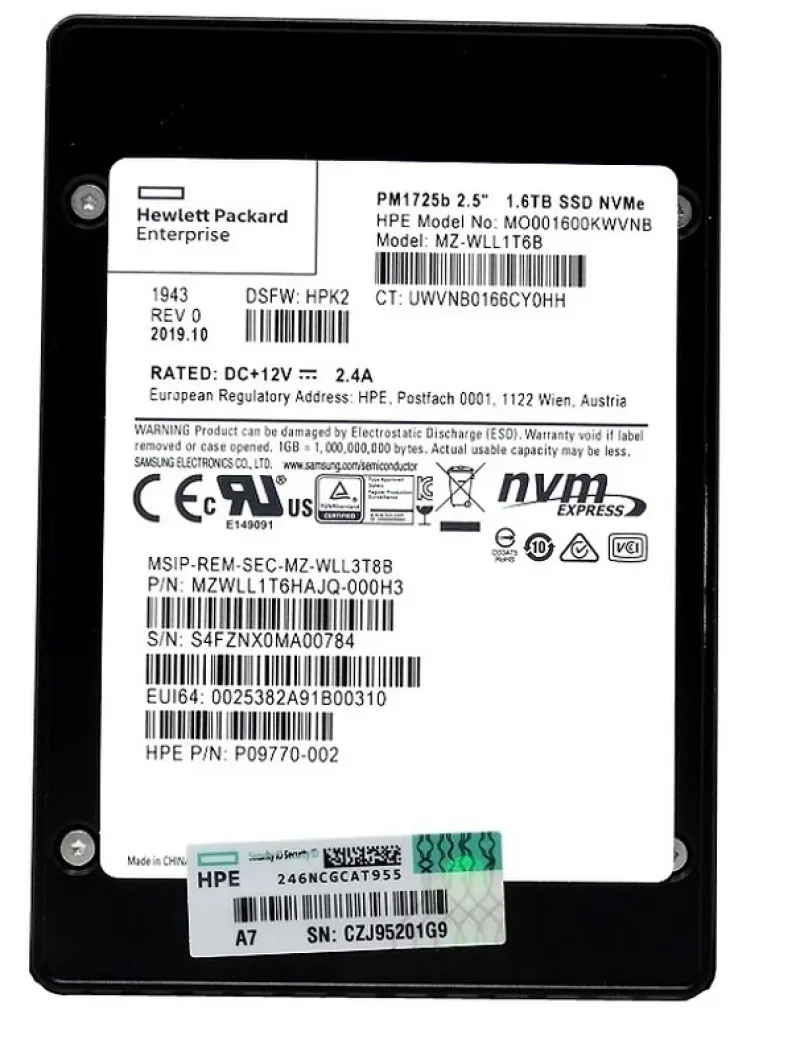 Samsung MZ-WLL1T6B PM1725b 1.6TB Triple-Level Cell PCI Express NVMe 3.0 x4 Mixed Use U.2 2.5-Inch Solid State Drive (OEM)