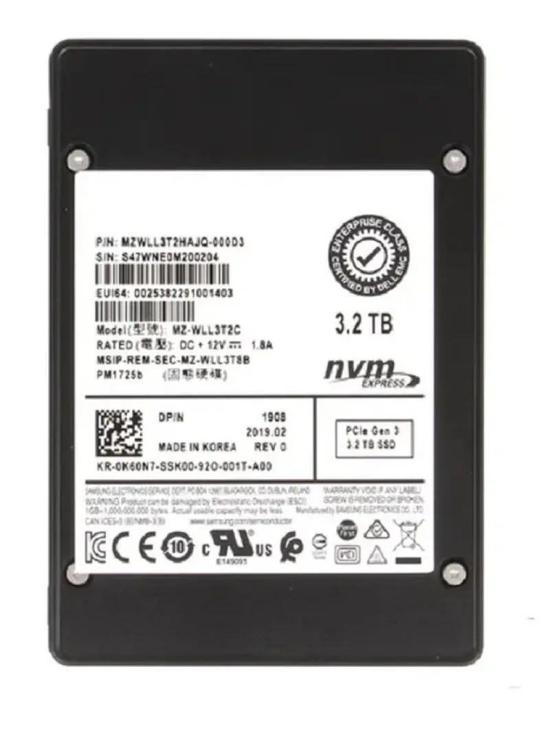 Samsung MZ-WLL3T2C PM1725b Series 3.2TB PCI Express NVMe 3.0 x4 V NAND 2.5-Inch Solid State Drive Dell Oem