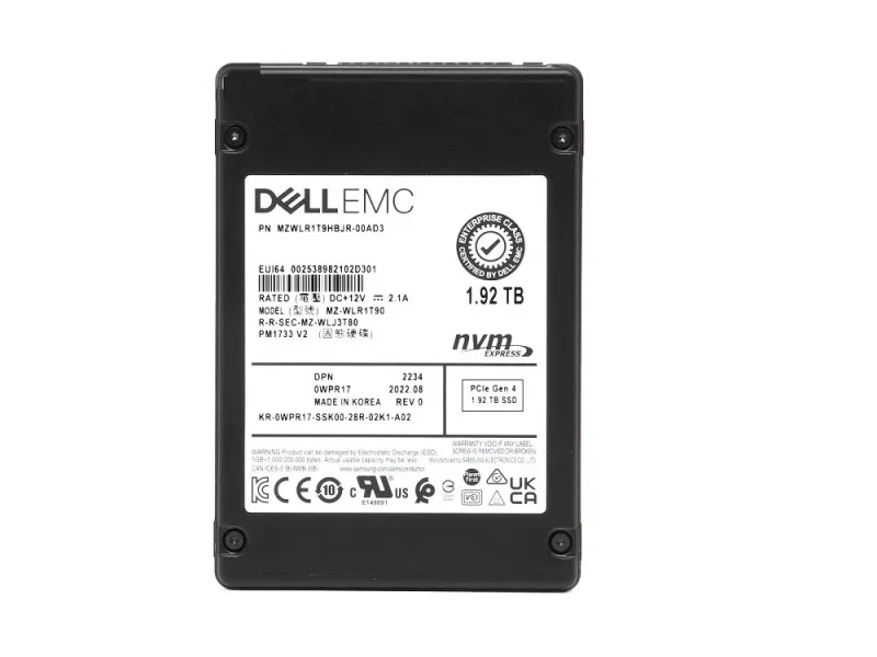 Samsung MZ-WLR1T90 PM1733 1.92TB Triple-Level Cell PCI Express NVMe 4.0 x4 U.2 2.5-Inch Solid State Drive