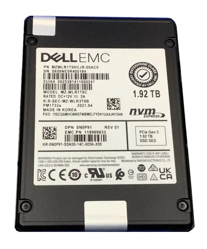 Samsung MZ-WLR1T9C PM1733A 1.92TB Triple-Level Cell PCI Express NVMe 4.0 x4 Read Intensive U.2 2.5-Inch Enterprise Solid State Drive (OEM)