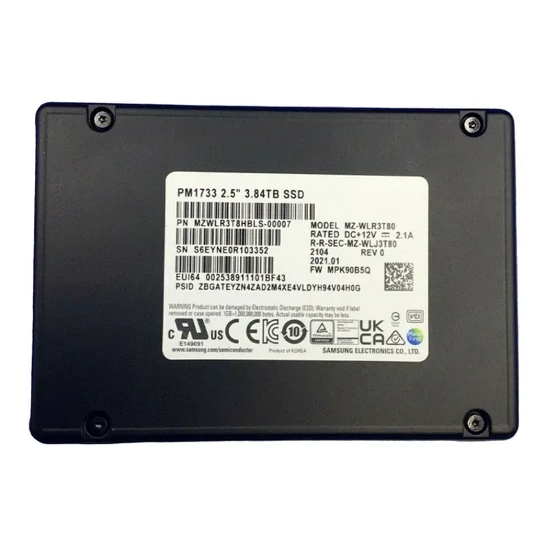 Samsung MZ-WLR3T80 PM1733 Series 3.84TB PCI Express NVMe 4.0 x4 V-NAND 2.5-Inch Enterprise Solid State Drive
