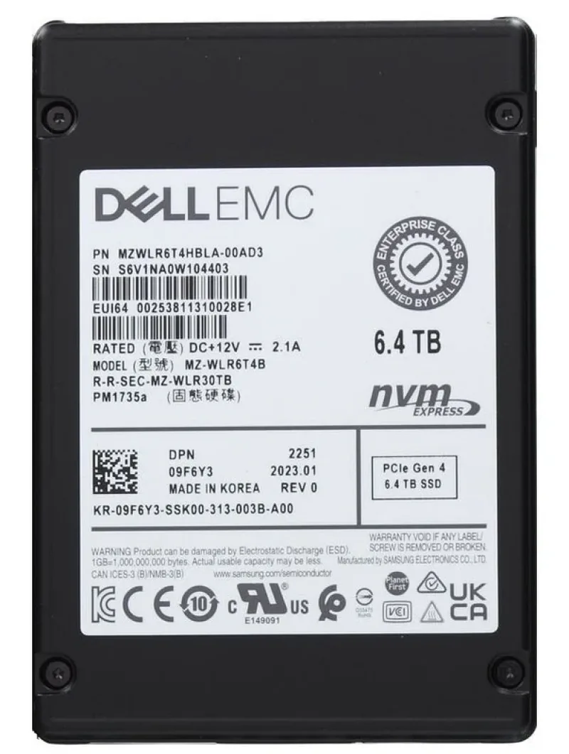 Samsung MZ-WLR6T4B 6.4TB Triple-Level Cell PCI Express NVMe 4.0 Mixed Use SFF 2.5-Inch Solid State Drive (OEM)