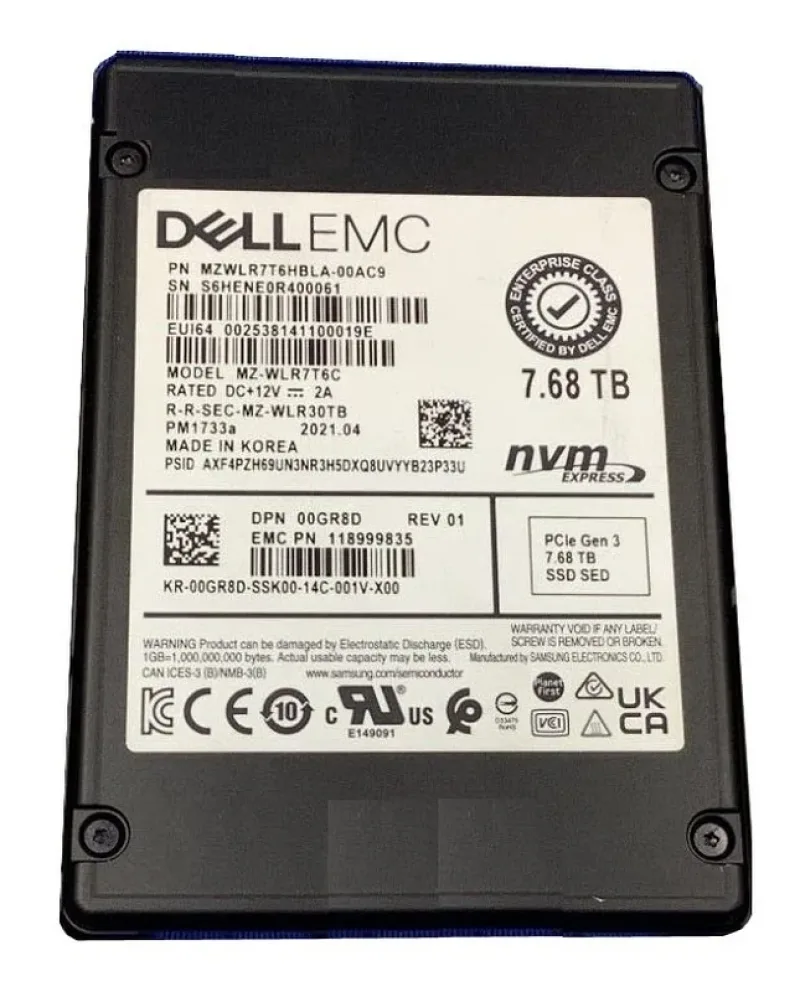 Samsung MZ-WLR7T6C PM1733A 7.68TB PCI Express NVMe 4.0 x4 512 SFF 2.5-Inch Solid State Drive. In Stock