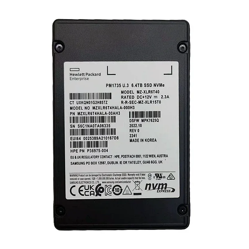 Samsung MZ-XLR6T40 PM1735 6.4TB PCI Express NVMe 4.0 X8 2.5-In Enterprise Solid State Drive Hpe Oem. In Stock