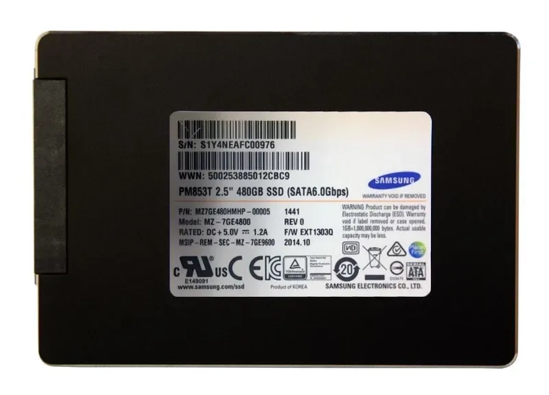 MZ7GE480HMHP-00005 - Samsung PM853T Data Center Series 480GB Triple-Level Cell SATA 6Gb/s 2.5-inch Solid State Drive