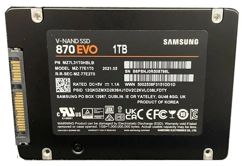 Samsung MZ7L31T0HBLB 870 EVO Series 1TB Triple-Level Cell SATA 6Gb/s V NAND 2.5-Inch Solid State Drive