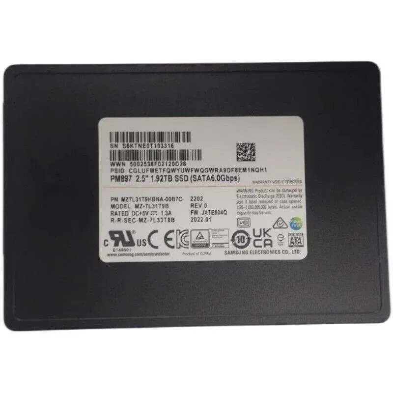 Samsung MZ7L31T9HBNA-00B7C PM897 1.92TB Triple-Level Cell 6Gb/s SATA 2.5-Inch SFF DATA Center Solid State Drive
