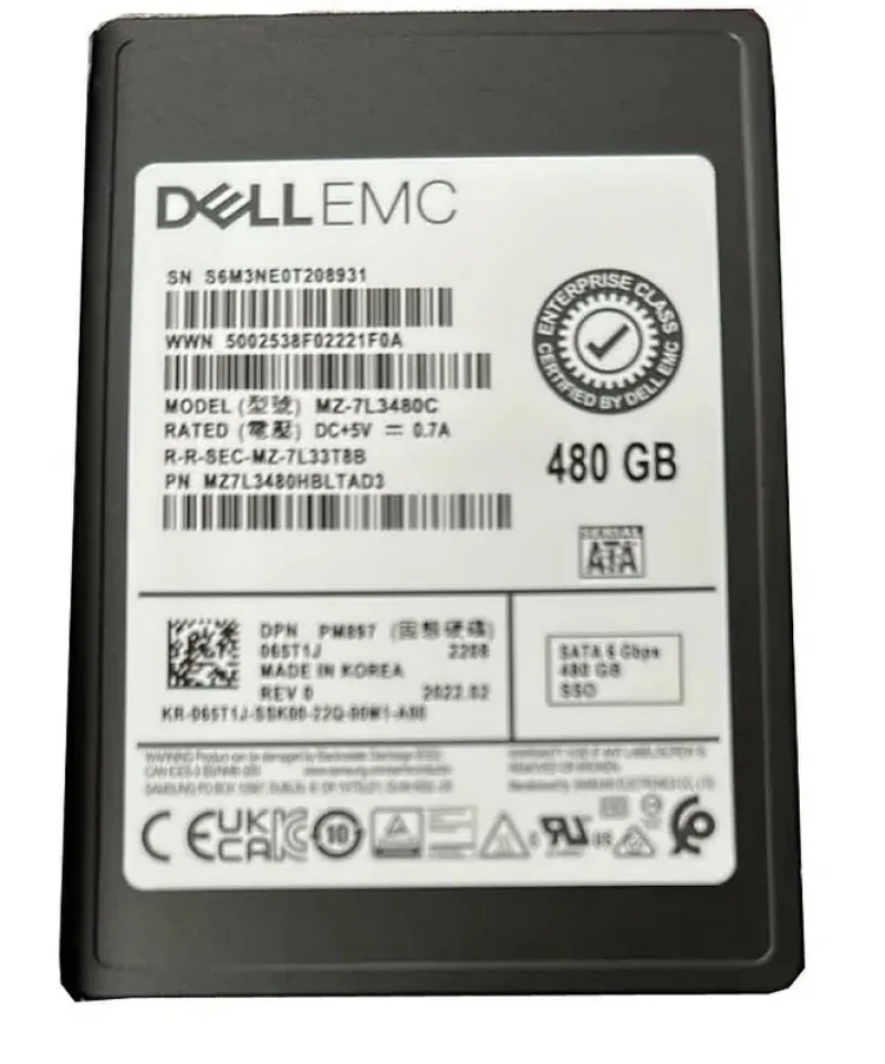 Samsung MZ7L3480HBLT-00AD3 PM897 Series 480GB Multi-Level Cell SATA 6Gb/s V-NAND 512 2.5-Inch Solid State Drive Dell Oem. In Stock