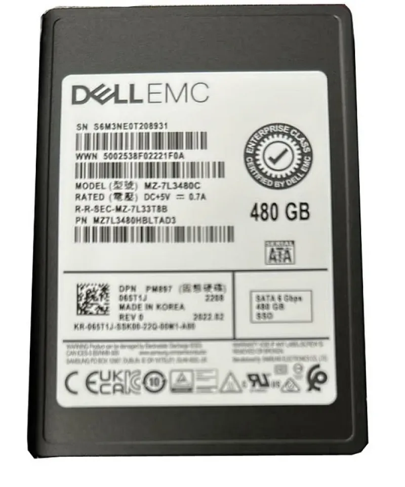 Samsung MZ7L3480HBLTAD3 PM897 480GB Multi-Level Cell 6Gb/s SATA Mixed Use 512 SFF 2.5-Inch Solid State Drive (OEM). In Stock