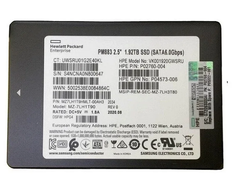 Samsung MZ7LH1T9HMLT-00AH3 1.92TB SATA 6Gb/s Read Intensive Digitally Signed Firmware 3.5-Inch Solid State Drive Hpe Oem
