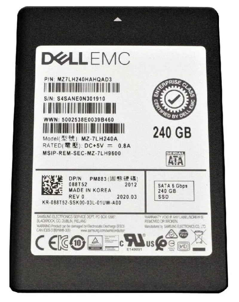 Samsung MZ7LH240HAHQAD3 Pm883 240GB Multi-Level Cell SATA 6Gb/s Mixed Use 2.5-Inch Solid State Drive Drive Dell Oem