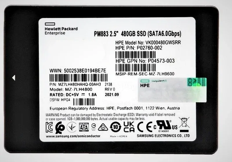 Samsung MZ7LH480HAHQ-00AH3 PM883 Series 480GB Triple-Level Cell SATA 6Gb/s Read Intensive 2.5-Inch Solid State Drive Hpe Oem
