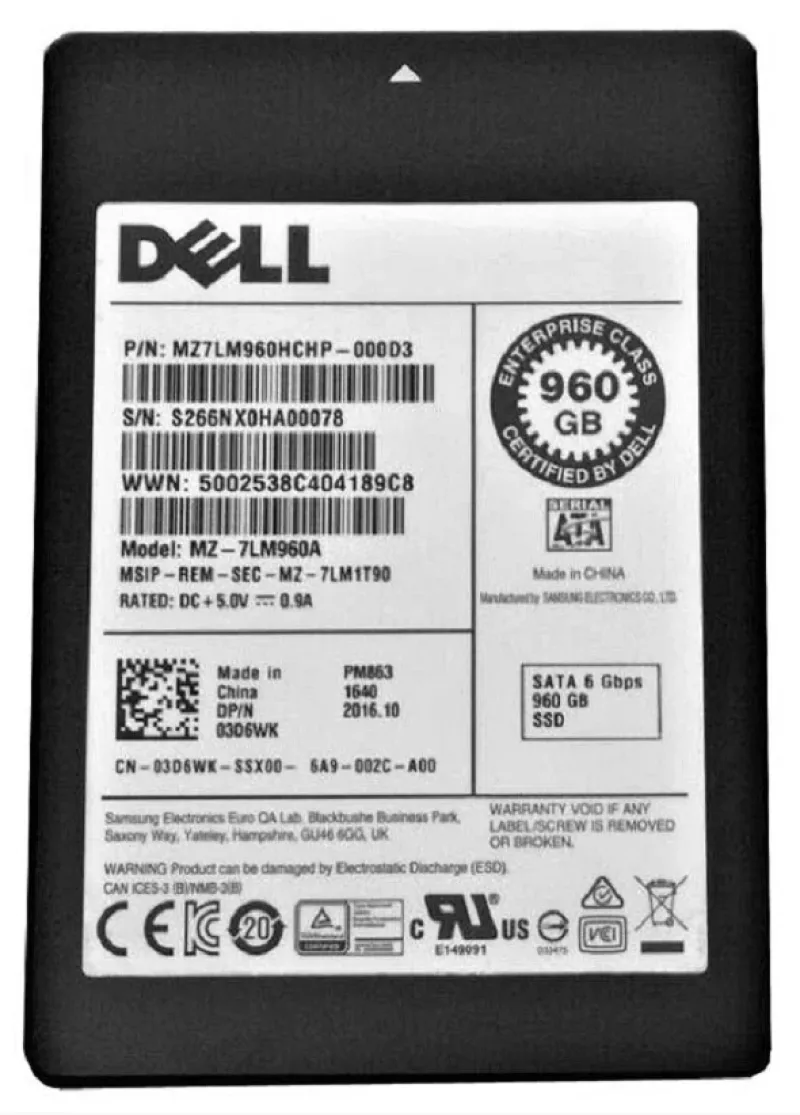Samsung MZ7LM960HCHP-000D3 PM863 960GB Triple-Level Cell 6Gb/s SATA Read Intensive SFF 2.5-Inch Solid State Drive (OEM)