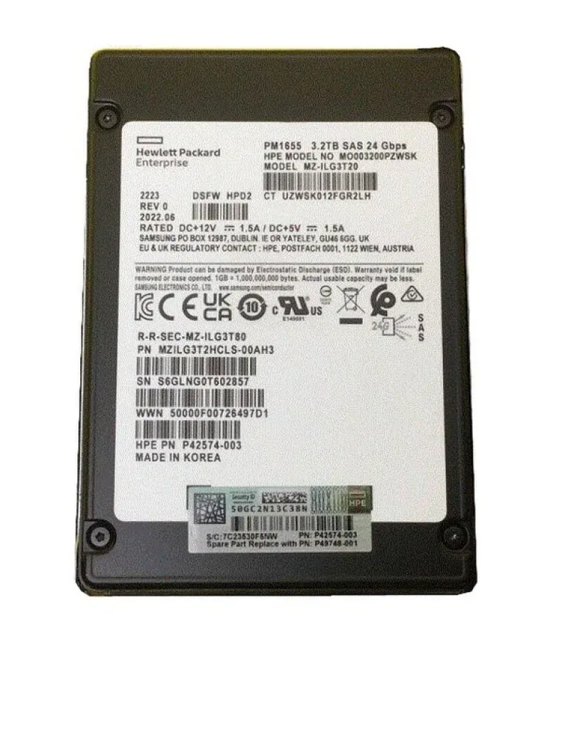 Samsung MZILG3T2HCLS-00AH3 PM1655 3.2TB Triple-Level Cell 12Gb/s SAS Mixed Use SFF 2.5-Inch Enterprise Solid State Drive (OEM)