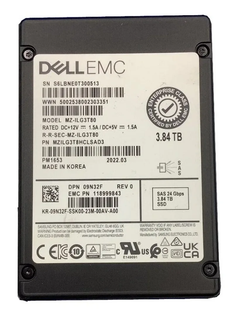 Samsung MZILG3T8HCLSAD3 PM1653 3.84TB Triple-Level Cell 24Gb/s SAS Read Intensive SFF 2.5-Inch Enterprise Solid State Drive (OEM)