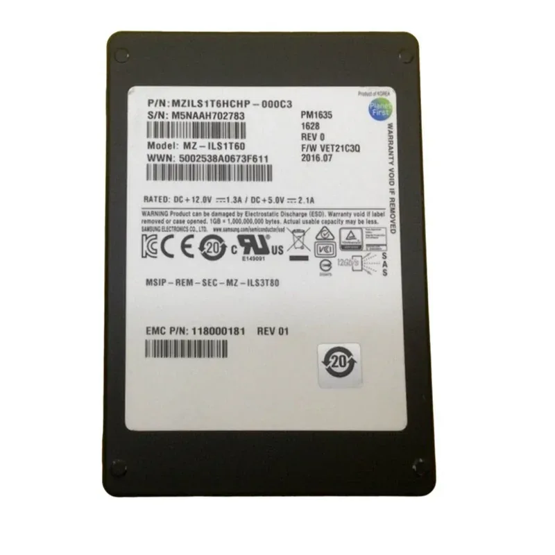 Samsung MZILS1T6HCHP-000C3 PM1635 1.6TB Mixed Use SAS 12Gb/s SFF 2.5-Inch Solid State Drive Emc Oem. In Stock