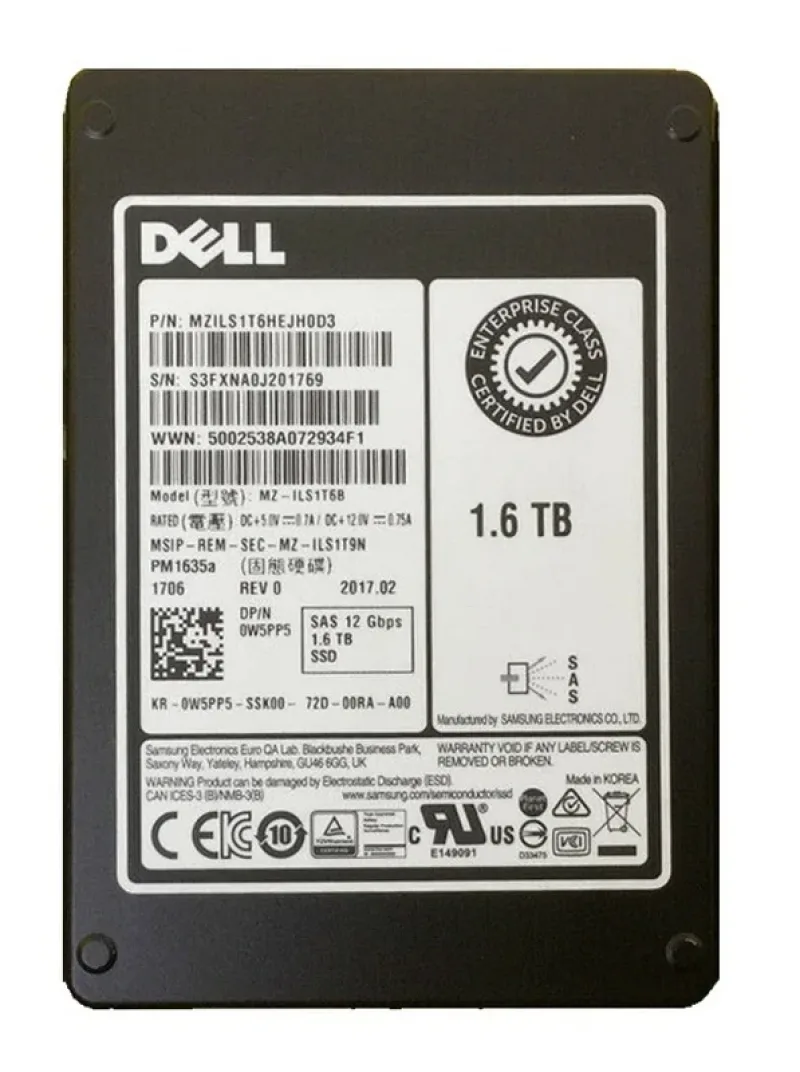 Samsung MZILS1T6HEJH-000D3 PM1635a 1.6TB 12Gb/s SAS SFF 2.5-Inch Solid State Drive (OEM)