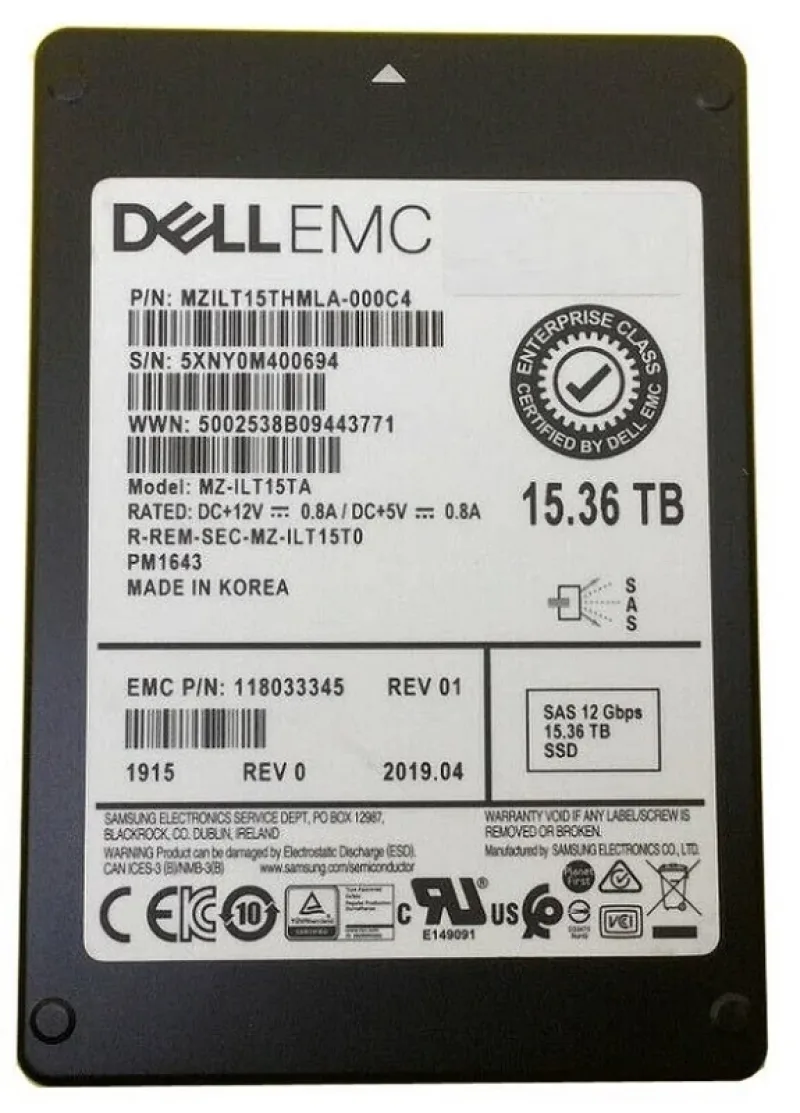 Samsung MZILT15THMLA-000C4 PM1643 15.36TB 12Gb/s SAS Read Intensive SFF 2.5-Inch Solid State Drive (OEM)