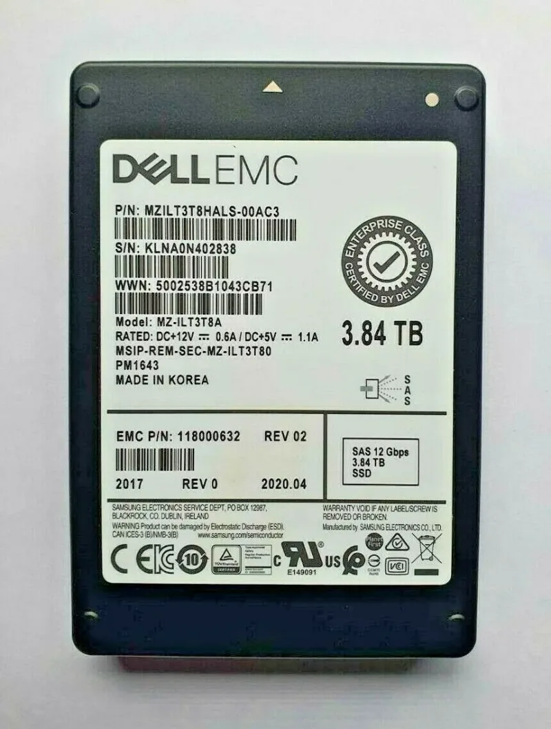 Samsung MZILT3T8HALS-00AC3 PM1643 3.84TB Triple-Level Cell 12Gb/s SAS Read Intensive SFF 2.5-Inch Solid State Drive (OEM)