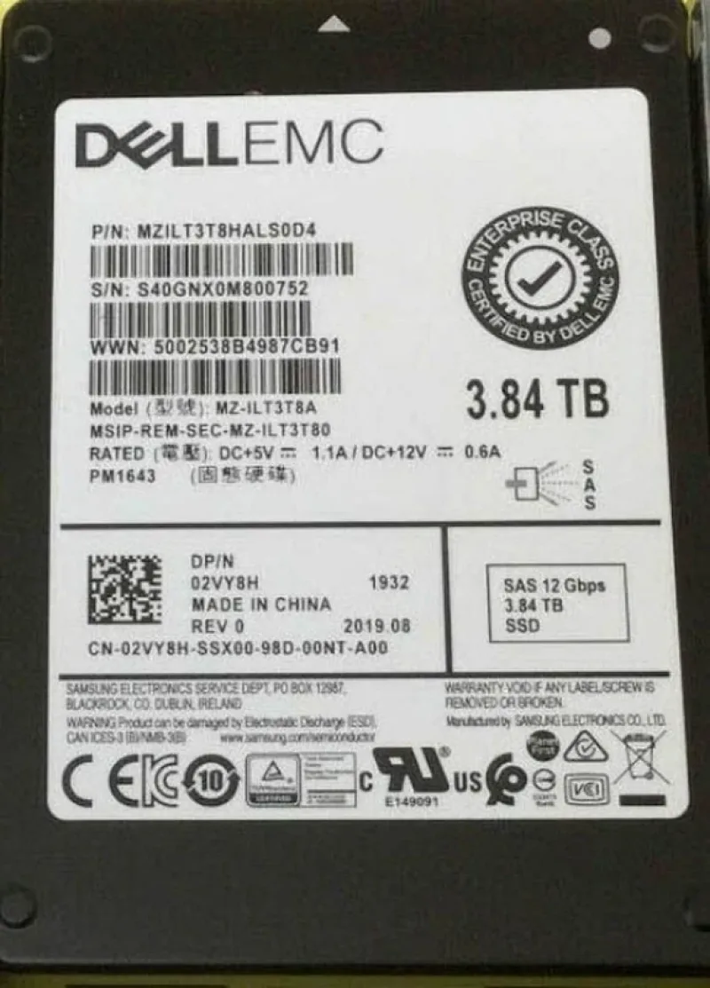 Samsung MZILT3T8HALS0D4 PM1643 3.84TB Triple-Level Cell 12Gb/s SAS Read Intensive SFF 2.5-Inch Enterprise Solid State Drive (OEM)