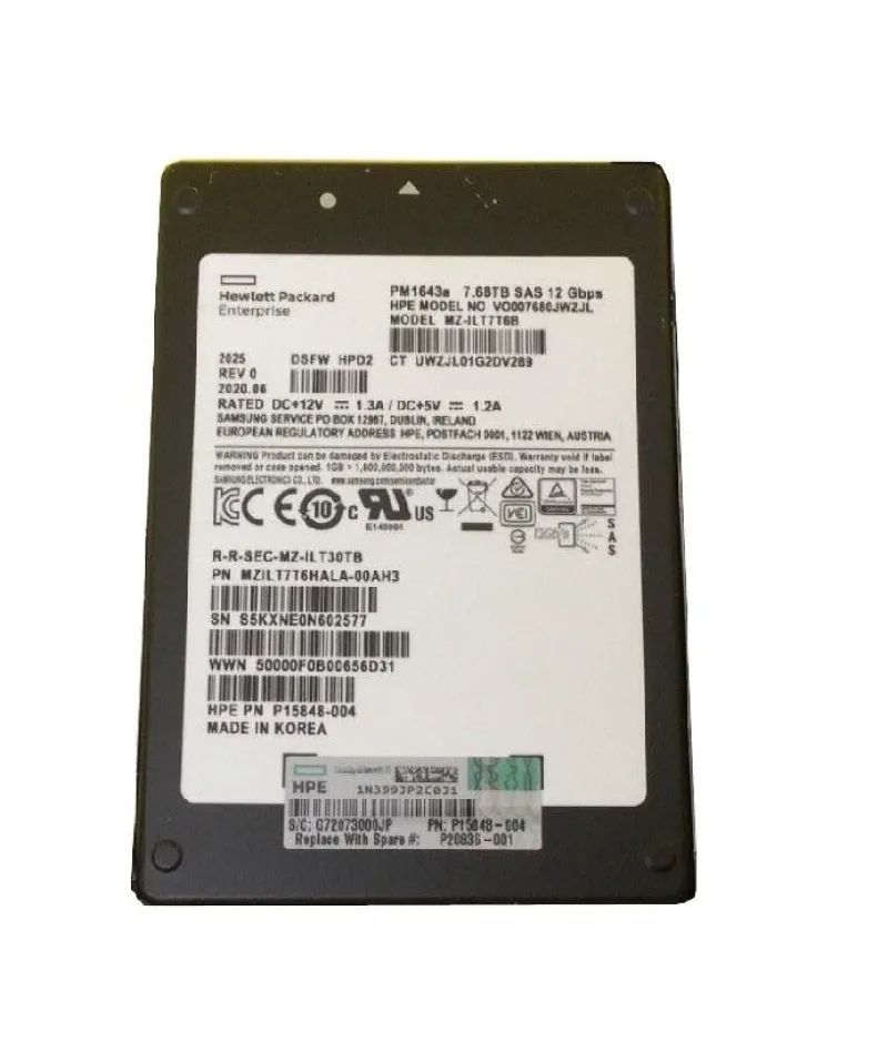 Samsung MZILT7T6HALA-00AH3 PM1643A 7.68TB Triple-Level Cell 12Gb/s SAS Read Intensive 512 SFF 2.5-Inch Solid State Drive (OEM)