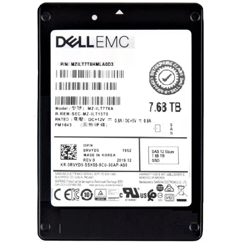 Samsung MZILT7T6HMLA0D3 PM1643 7.68TB Triple-Level Cell 12Gb/s SAS Read Intensive SFF 2.5-Inch Enterprise Solid State Drive (OEM)