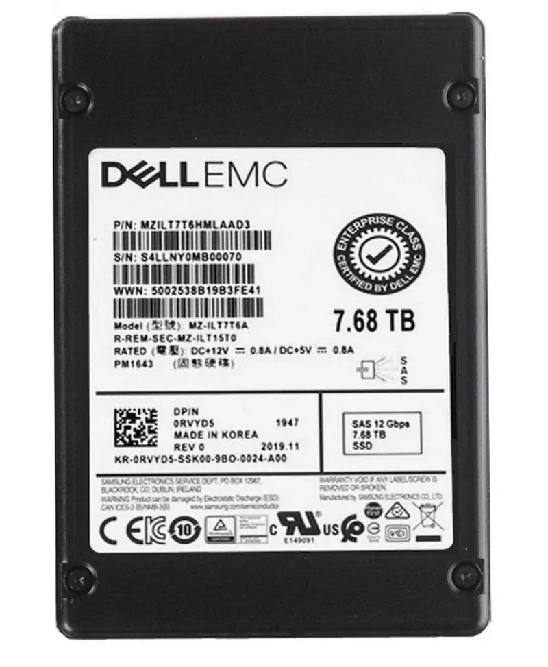 Samsung MZILT7T6HMLAAD3 PM1643 7.68TB Triple-Level Cell 12Gb/s SAS Read Intensive SFF 2.5-Inch Enterprise Solid State Drive (OEM)