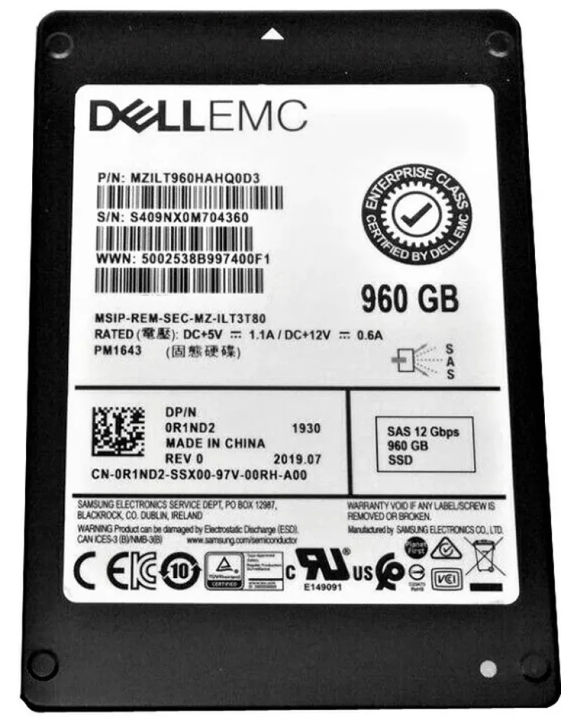 Samsung MZILT960HAHQ0D3 PM1643 960GB Triple-Level Cell 12Gb/s SAS Read Intensive SFF 2.5-Inch Solid State Drive (OEM)