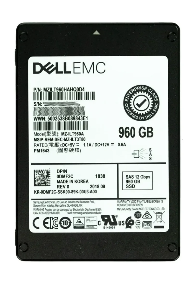 Samsung MZILT960HAHQ0D4 PM1643 960GB Triple-Level Cell 12Gb/s SAS Read Intensive SFF 2.5-Inch Solid State Drive (OEM). In Stock