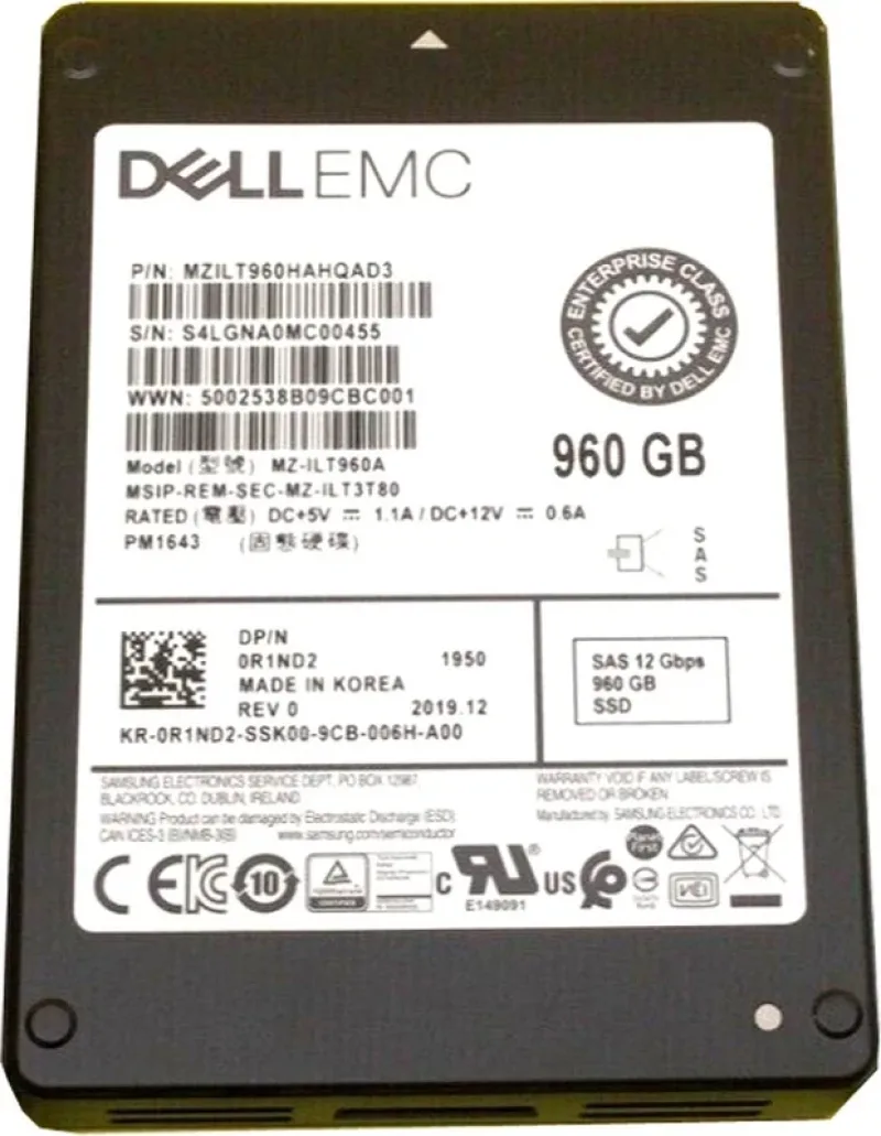 Samsung MZILT960HAHQAD3 PM1643 960GB Triple-Level Cell 12Gb/s SAS Read Intensive SFF 2.5-Inch Solid State Drive (OEM)