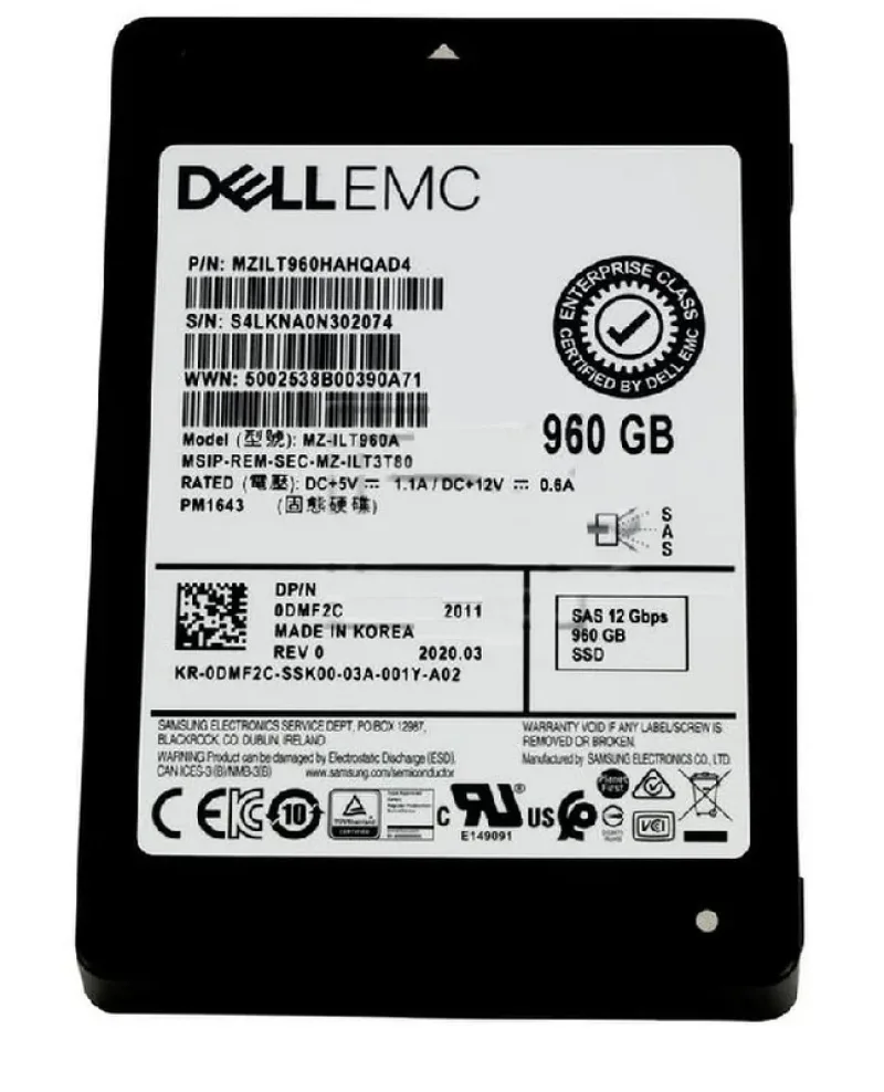 Samsung MZILT960HAHQAD4 PM1643 960GB Triple-Level Cell 12Gb/s SAS Read Intensive SFF 2.5-Inch Enterprise Solid State Drive (OEM)