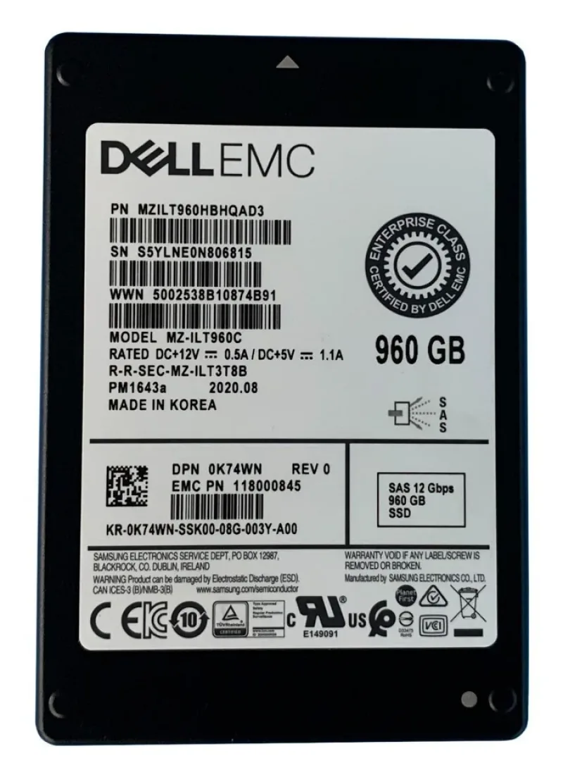 Samsung MZILT960HBHQAD3 PM1643A 960GB Triple-Level Cell 12Gb/s SAS Read Intensive SFF 2.5-Inch Solid State Drive (OEM)