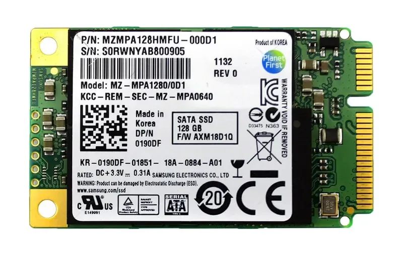 MZMPA128HMFU000D1 - Samsung PM810 Series 128GB Multi-Level Cell (MLC) SATA 3Gb/s mSATA Solid State Drive