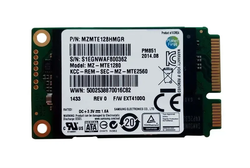 MZMTE128HMGR - Samsung PM851 128GB Triple-Level Cell SATA 6Gb/s mSATA Solid State Drive